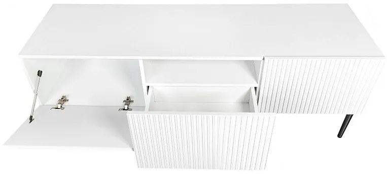 TV stolík Nicole 150 cm s otvorenou policou - biely mat / čierne nožičky