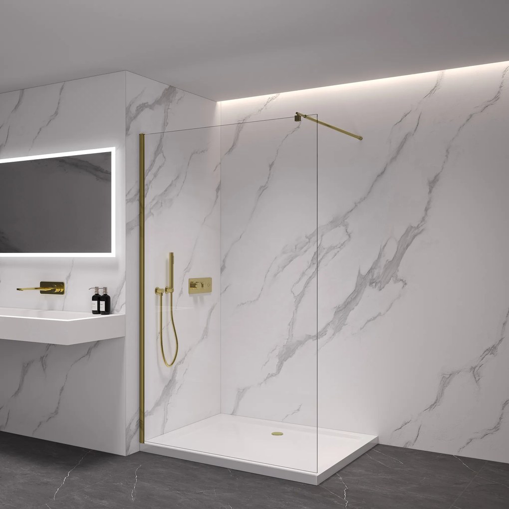 CERANO - Sprchová zástena Walk-in Onyx Ľ/P - guľatá vzpera - zlatá kartáčovaná, transparentné sklo - 100x200 cm, CER-CER-8050BD172
