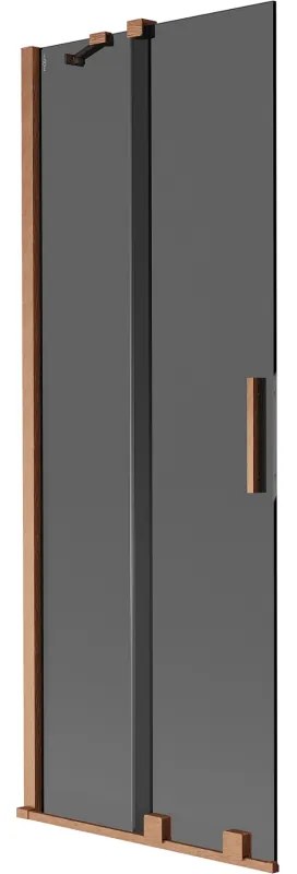 Mexen Velar, 2-krídlová posuvná vaňová zástena 70 x 150 cm, 8mm šedé sklo, medená matná, 896-070-000-41-65