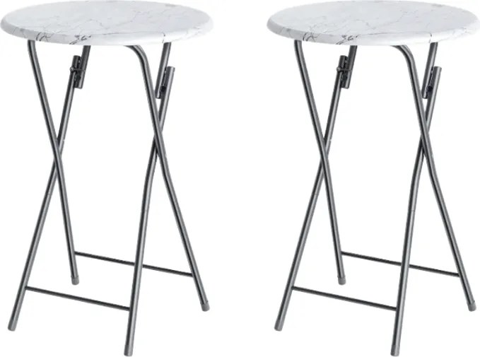 Sada 2 ks cateringových skladacích barových stolov MARLE 60 cm mramorovo biela
