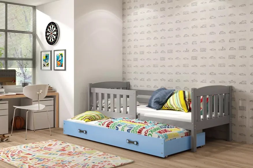 Interbeds Jednolôžková posteľ Kubus3 Grafit pre teenagerov 190x90 s matracom, rozkladacia - modrá