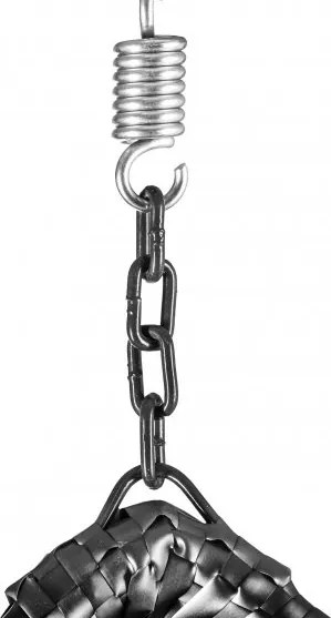 Čierne závesné kreslo KOKON bez stojana, svetlozelený vankúš so vzorom