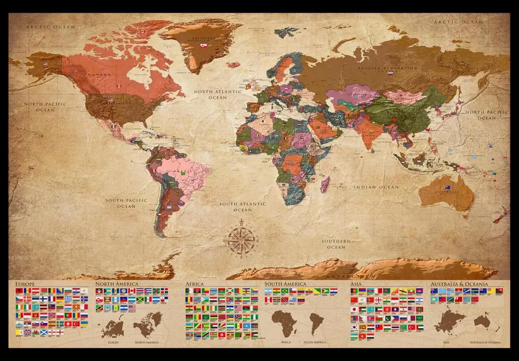 Murando DeLuxe Mapa na korkové tabuli - retro mapa s vlajkami 120x80 cm