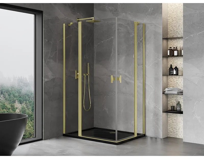 Mexen, Mexen Mist Duo sklápací sprchový kút 85 x 75 cm, transparentný, brúsené zlato - 8A4-085-075-55-00