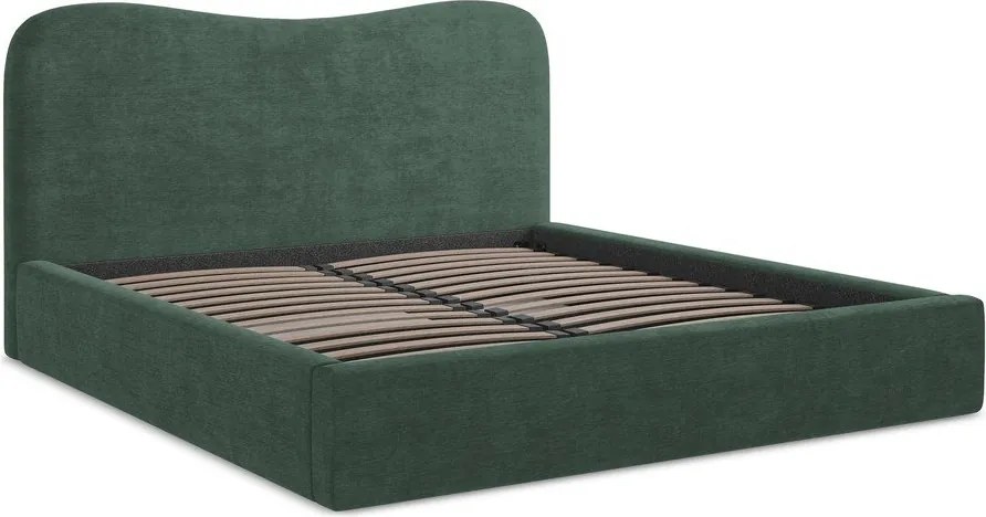 Zelená čalúnená dvojlôžková posteľ s úložným priestorom s roštom 140x200 cm Kahai – Makamii