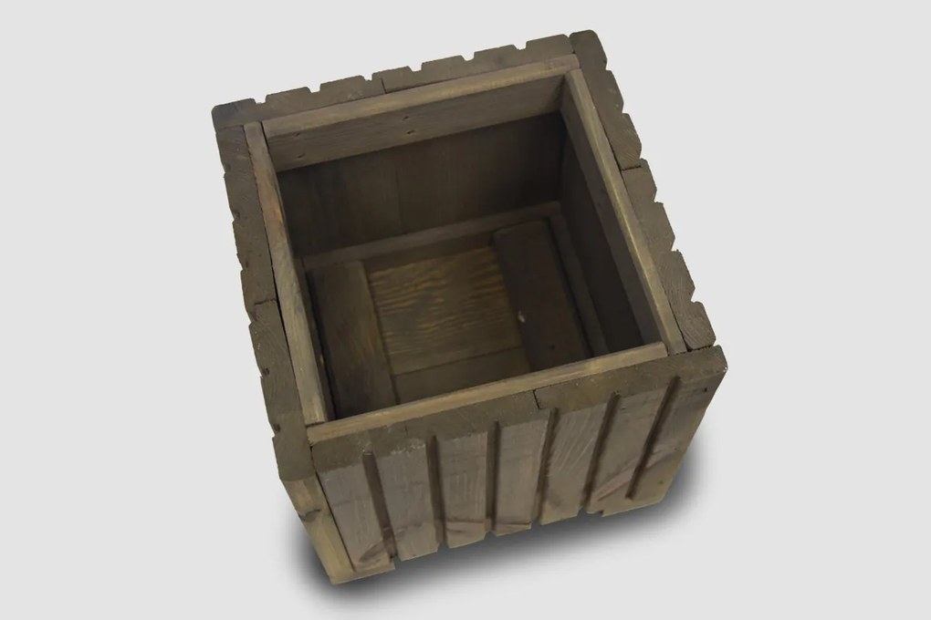 Štvorcový drevený truhlík s plastovou vložkou - sivý, 25x25x25