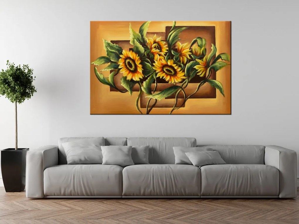 Gario Ručne maľovaný obraz Kompozícia Slnečnice Rozmery: 120 x 80 cm