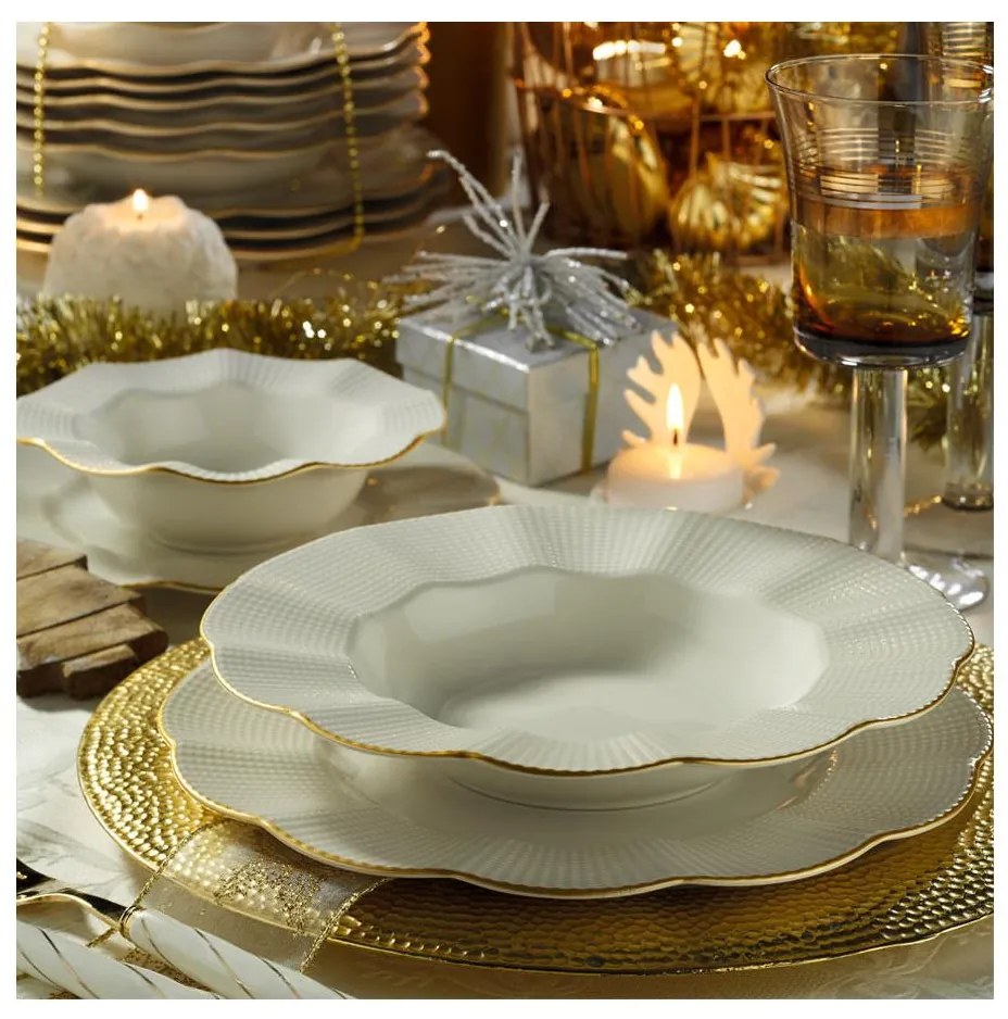 24-dielna jedálenská súprava biela/zlatá/porcelán