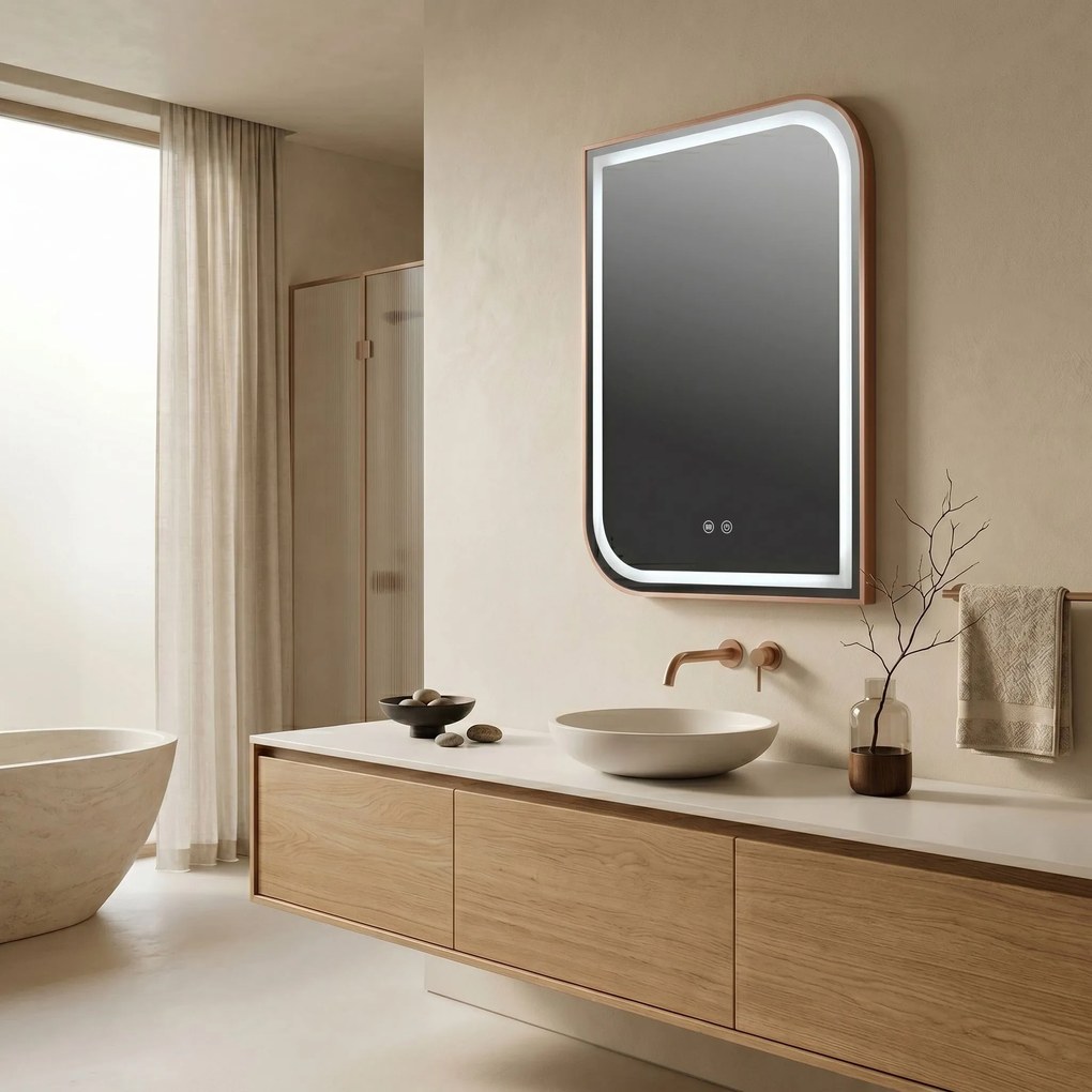 Rea ZONE, LED zrkadlo 60x80cm v ráme, brúsené ružové zlato, HOM-00300