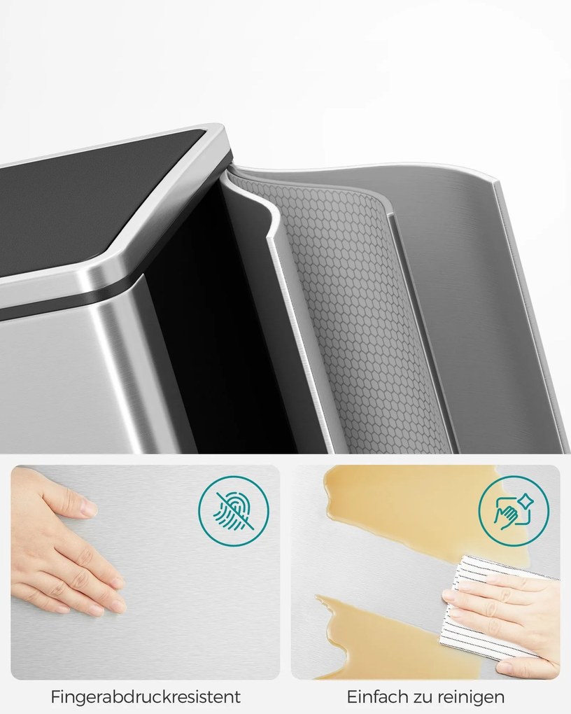 Kôš na separovanie odpadu SORT, 2x30l+vrecia na odpadky, strieborná/čierna Vasagle