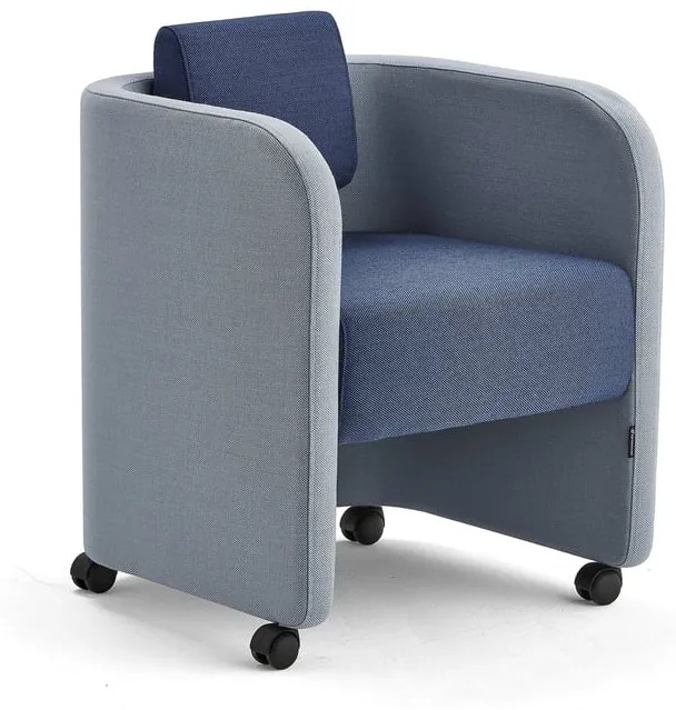 Kreslo COMFY, s kolieskami, vlnená tkanina, azúrová modrá/námornícka modrá