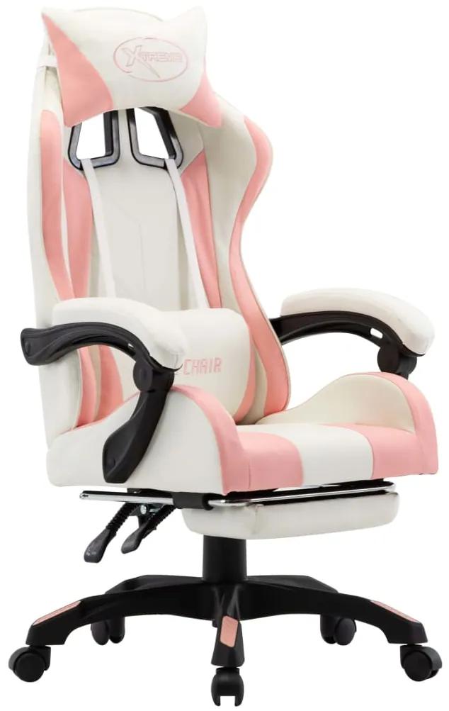 Herná stolička s opierkou na nohy, ružovo biela, umelá koža