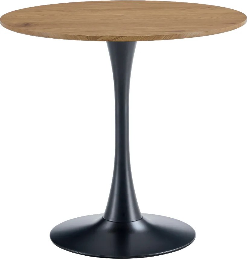 Jedálenský stôl, dub/čierna, priemer 80 cm, REVENTON NEW