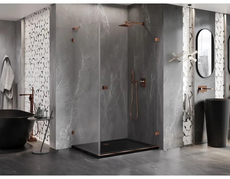 Mexen Lunar-B L, 1-krídlový sprchový kút, pravý, 95 x 90 cm, 8mm číre sklo, ružové zlato profil, 832L-095-090-60-00-P