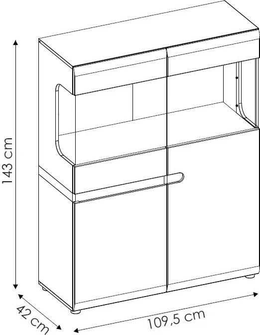 Nízka vitrína Linate, biely lesk/dub