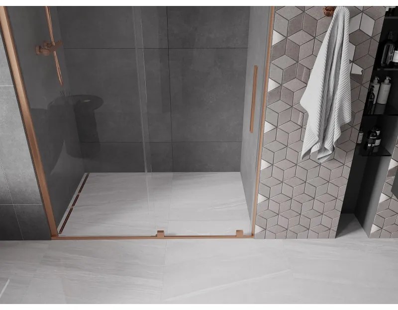 Mexen Velar, posuvné dvere do otvoru 150x200 cm, 8mm číre sklo, medená matná, 871-150-000-01-65