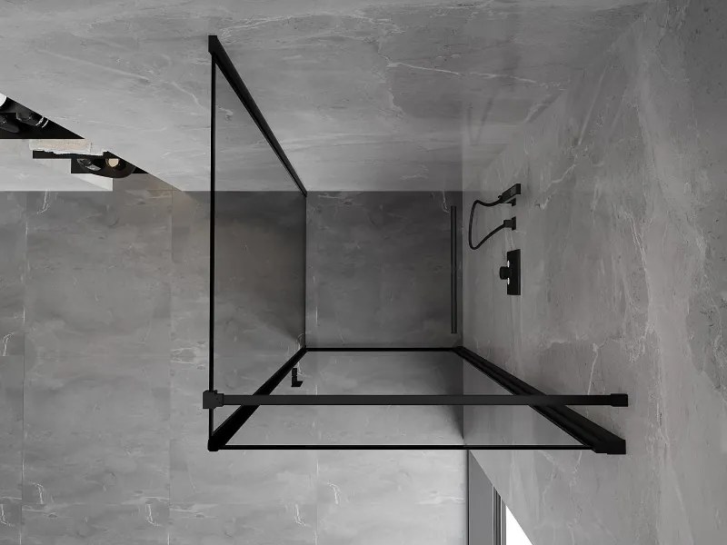 Mexen Mist-B, 1-krídlový výklopný sprchový kút, pravý, 80 x 80 cm, číre sklo-čierny rám, 8A2T-080-080-70-70-P