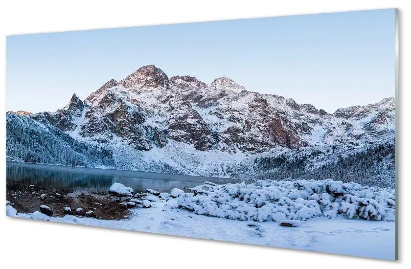 Sklenený obraz Horské zimné jazero 140x70 cm