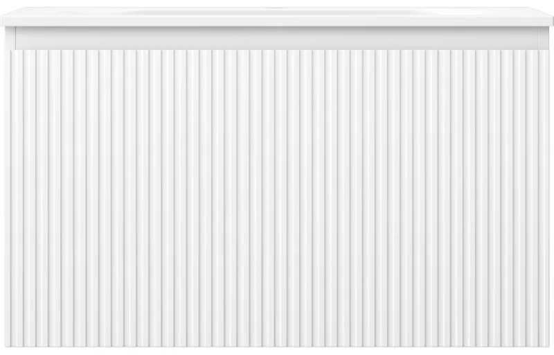 Mexen Rivel, kúpeľňová skrinka 80 cm s umývadlom Vela, 1 zásuvka, drážkovaná, biela matná, 91A20-08047-1-BF01-W23M01