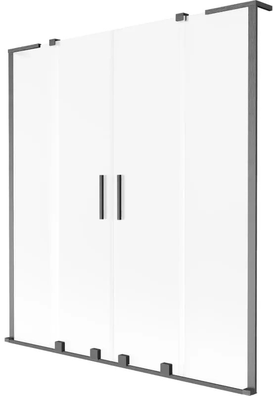 Mexen Velar L Duo, 2-krídlová posuvná vaňová zástena 160 x 150 cm, 8mm sklo námraza, brúsený grafit, 896-160-003-32-66