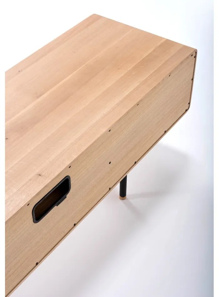 TV stolík z dubového dreva v čierno-prírodnej farbe 160x48 cm Fina – Gazzda