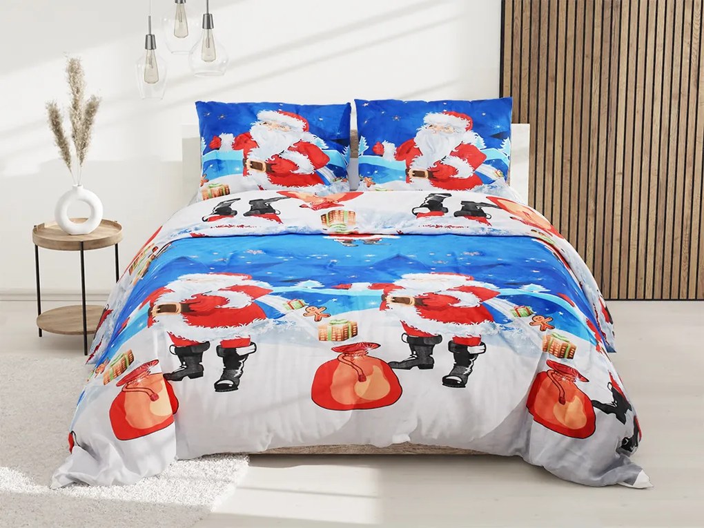Bavlnené obliečky KÚZELNÝ SANTA modré + obliečka na vankúšik 40 x 50 cm zadarmo