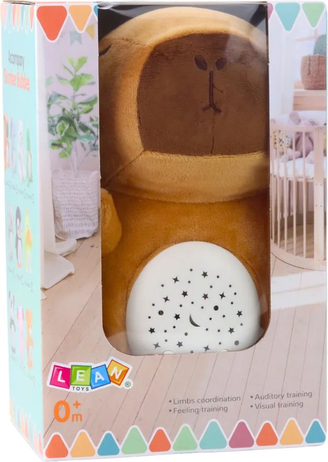 LEAN Toys Plyšová kapybara projektor hviezd uspávanky a zvuky hnedá
