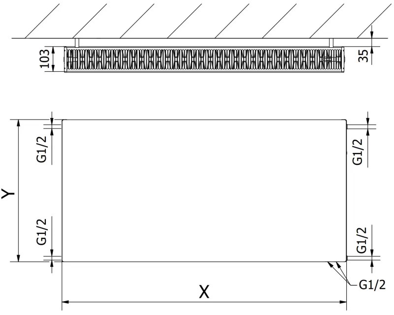 Mexen, Mexen Flat CVF22 panelový radiátor 600 x 700 mm, spodné pripojenie, 1108 W, biely - W622F-060-070-00