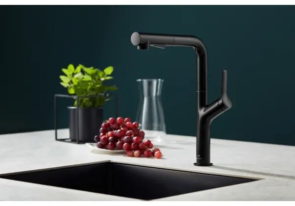 KFA Armatura 6623-220-81- Drezová batéria s vyťah. sprškou DUERO DESIGN m. čierna