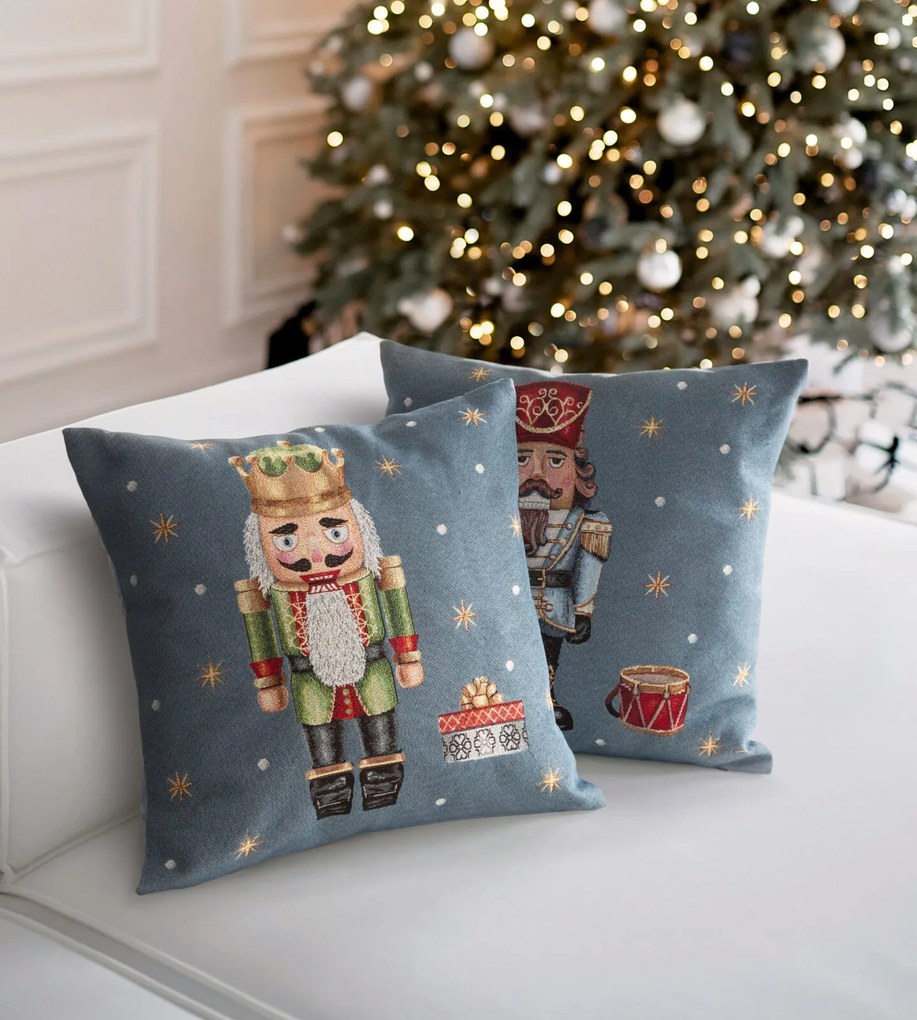 VIANOČNÁ GOBELÍNOVÁ DEKORAČNÁ OBLIEČKA NA VANKÚŠ NUTCRACKER 45X45 CM VZOROVANÁ