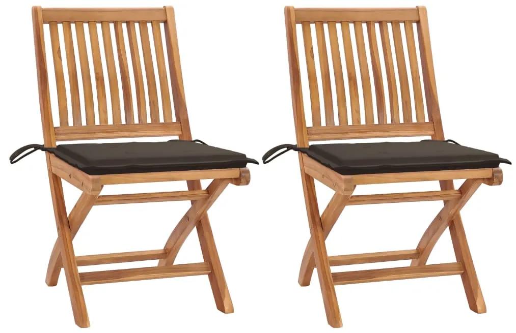 Záhradné stoličky 2 ks sivohnedé podložky teakový masív 3062441