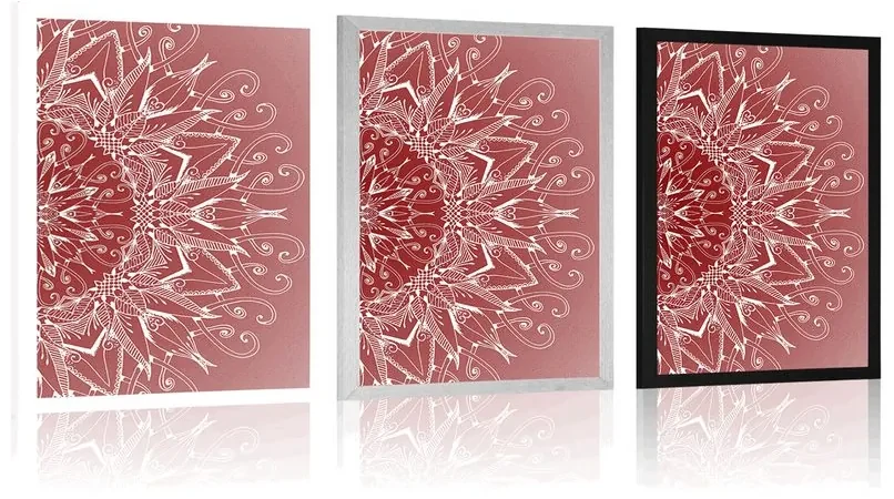 Plagát biela Mandala na červenom pozadí - 30x45 silver