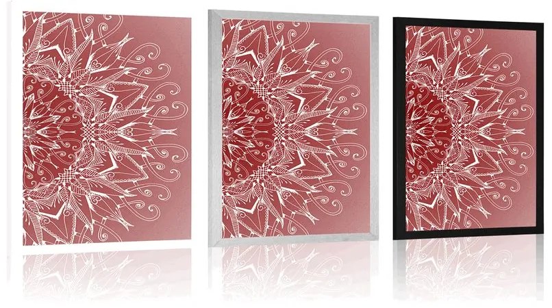 Plagát biela Mandala na červenom pozadí - 40x60 silver