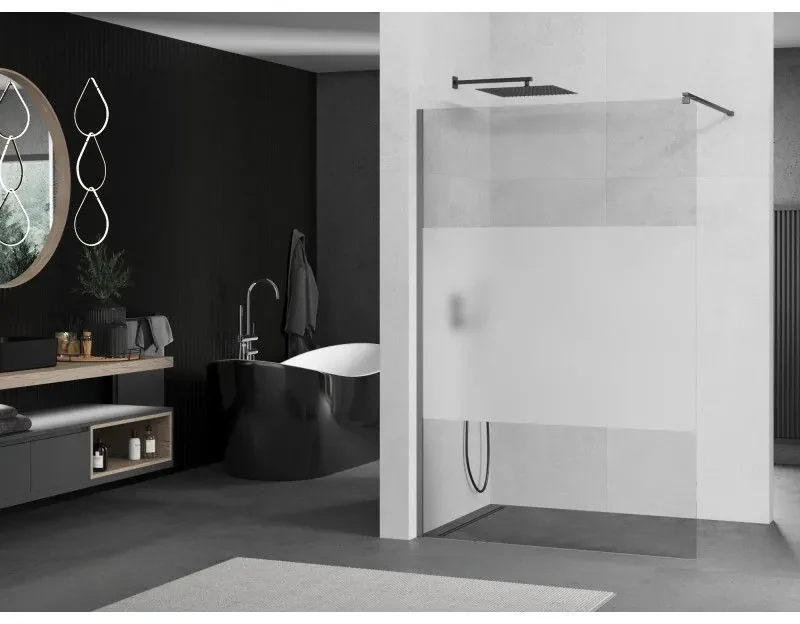 Mexen Kioto, sprchová zástena Walk-In 130 x 200 cm, 8mm číre sklo-námraza, grafitový profil, 800-130-101-95-35