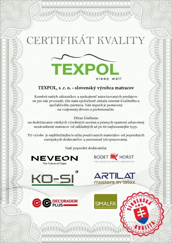 Texpol CALI - tvrdý a odolný matrac zo studenej peny v akcii 1+1 2 ks 90 x 200, snímateľný poťah