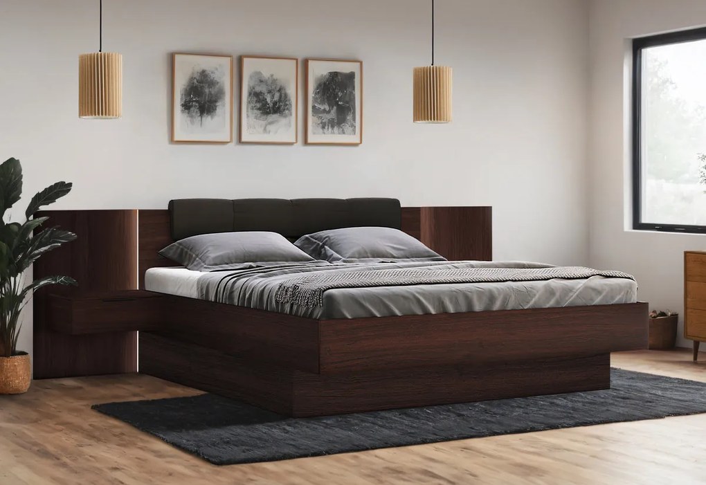 Manželská posteľ DOTA + rošt a doska s nočnými stolíkmi - wenge / 180x200 / Moravia - 16 cm
