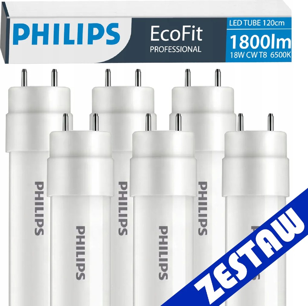 SADA 6x Philips LED trubice 120 cm 17,5W 1800 lm 6500 K 30 000 h EcoFit