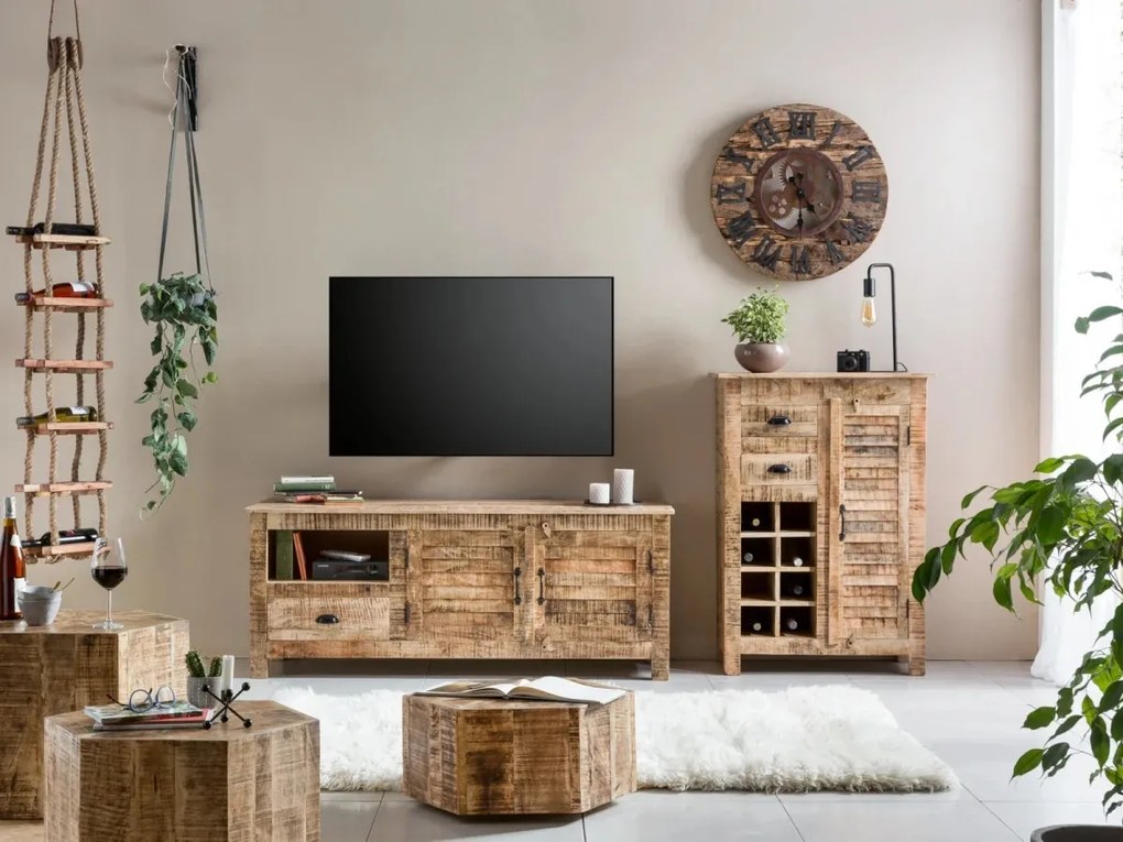 furniture-nabytek.cz - Masivní příborník Caribou z mangového dřeva, lakovaný, přírodní barva – 122×42×90 cm