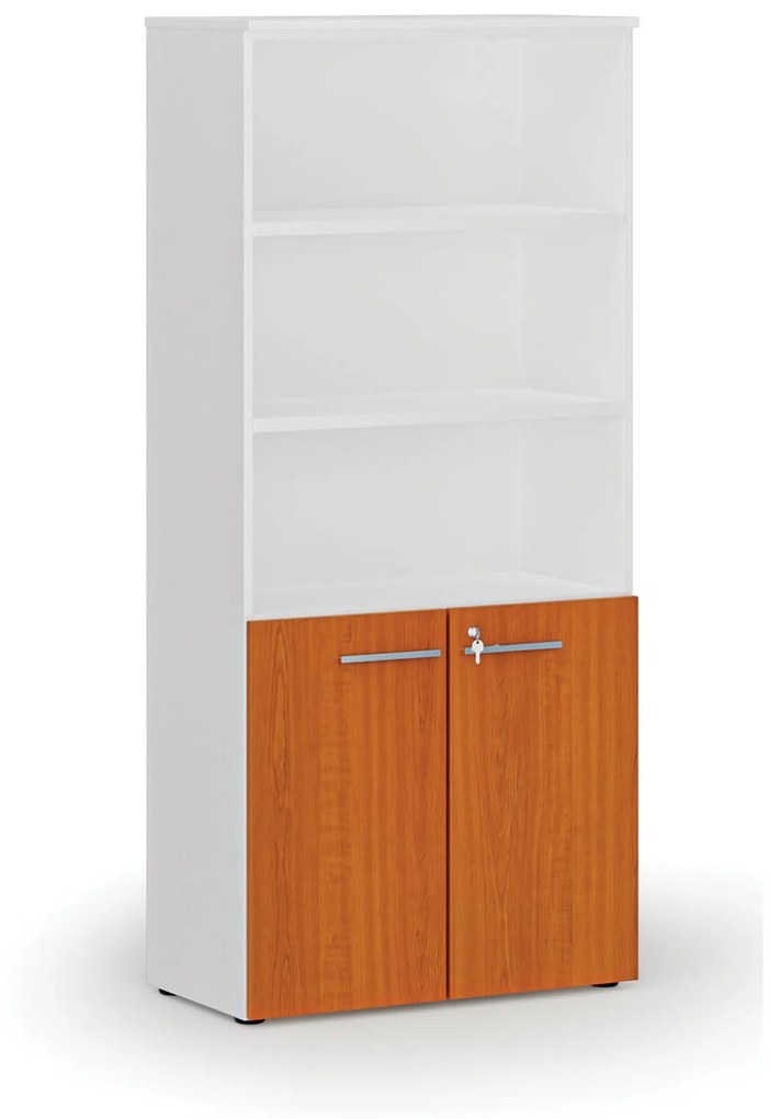 Kombinovaná kancelárska skriňa PRIMO WHITE, dvere na 2 poschodia, 1781 x 800 x 420 mm, biela/čerešňa