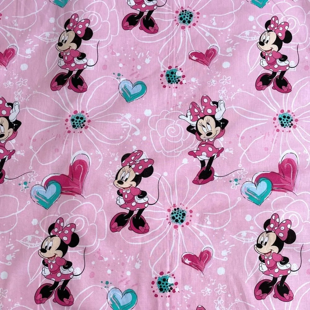 Ružová napínacia bavlnená detská plachta 90x200 cm Minnie "Flowers" – Jerry Fabrics