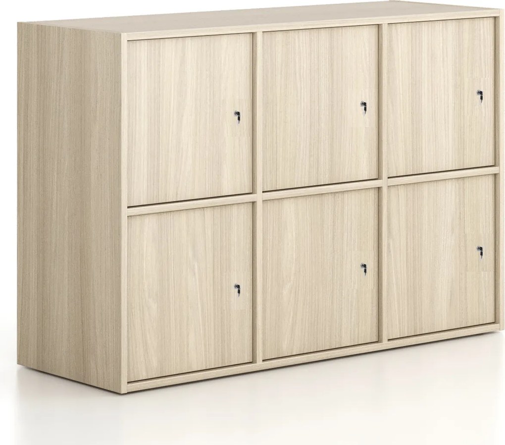 Kancelárska skriňa FRAME, nízka, 6x dvere, 1299 x 450 x 881 mm, cylindrický zámok, dub prírodný