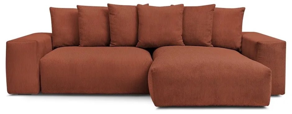 Terakotová menčestrová rozkladacia/s úložným priestorom rohová pohovka Voltaire – Bobochic Paris