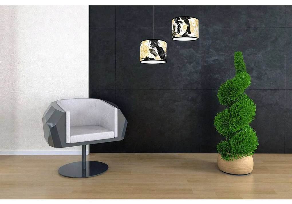 Závesné svietidlo Gold Flowers, 1x biele textilné tienidlo s kvetinovým vzorom, (výber z 2 farieb konštrukcie)