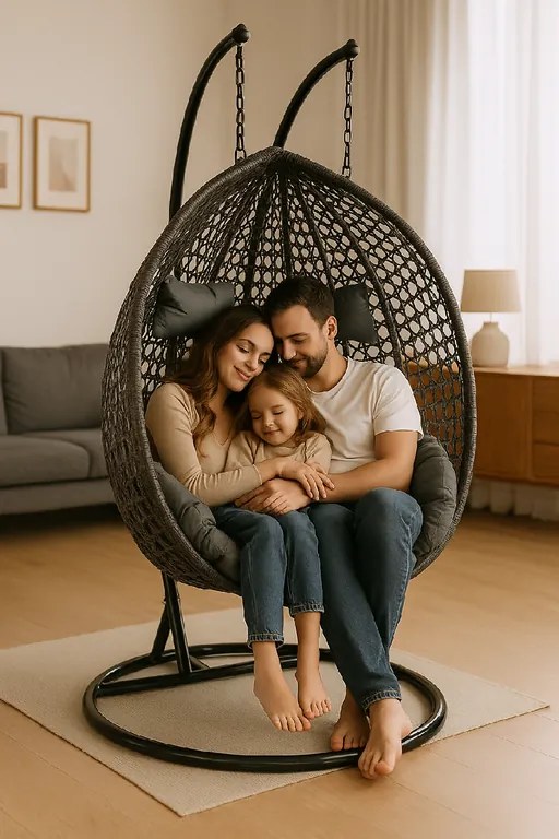 Závesné ratanové hojdacie dvojkreslo VIRGINIA čierne