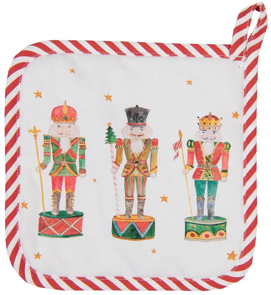 Bielo-červená chňapka - podložka so luskáčikmi Happy Little Christmas - 20*20 cm