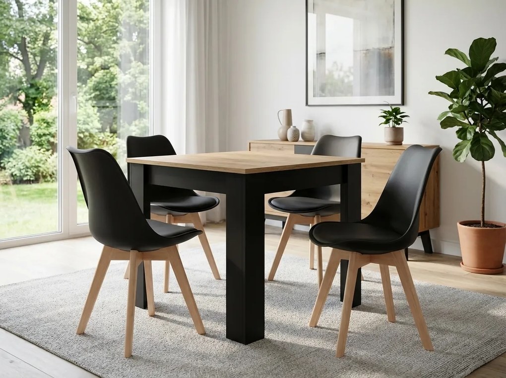 Jedálenský set 1 + 4, stôl MADO ARTISAN 80x80 + stoličky BALI MARK čierne