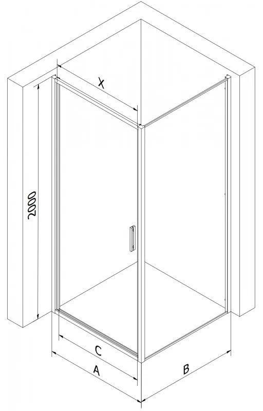 Mexen Exo, sprchovací kút s krídlovými dverami 100 x 80 cm, 6mm číre sklo, chrómový profil, 817-100-080-01-00