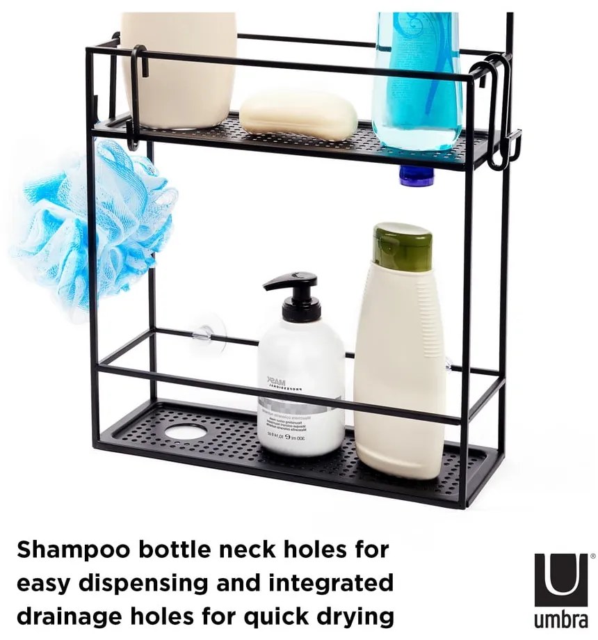Čierna závesná oceľová kúpeľňová polička Cubiko - Umbra