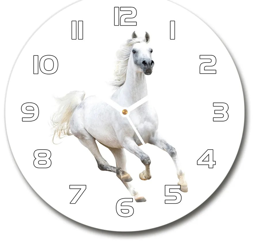 Sklenené nástenné hodiny okrúhle Biely arabský kôň pl_zso_30_f_99028092