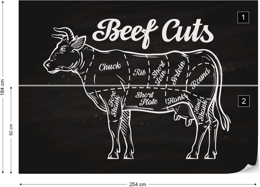 Fototapeta GLIX - Retro Poster "Beef Cuts" + lepidlo ZADARMO Papírová tapeta  - 254x184 cm